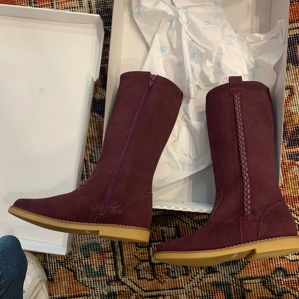 Elephantito Plum Suede Boots, Girls size 1 US, interior zipper, LIKE NEW - Picture 3 of 9